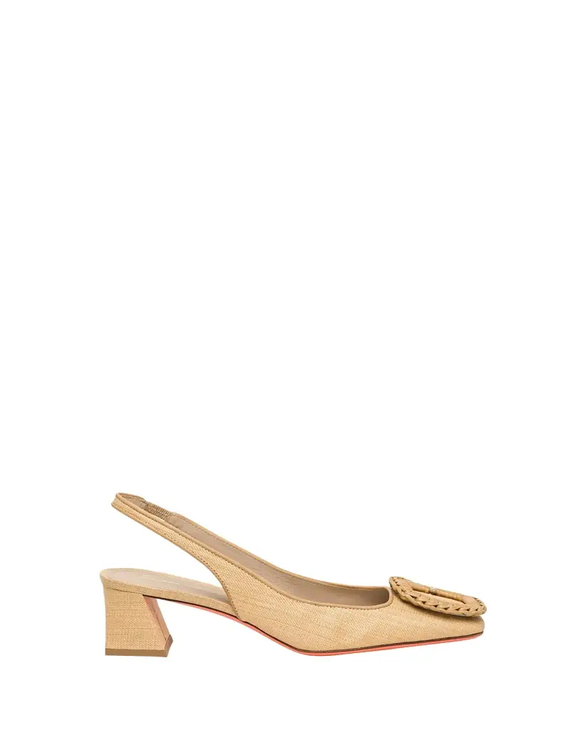 Santoni Lemon Raffia Buckle Slingback Pumps