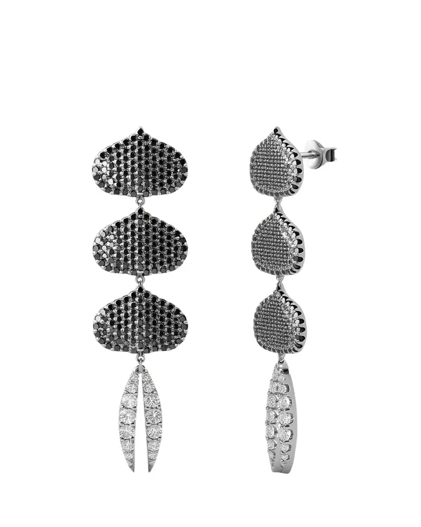 KAMAL Triple Eye Adore Lotus Black and White Diamond Earrings