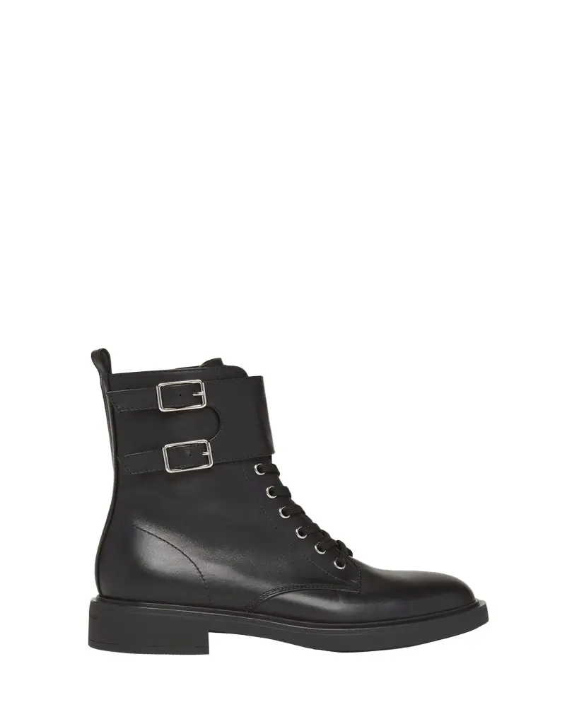 Gianvito Rossi Leather Buckle Cuff Combat Booties - Women's Shoes