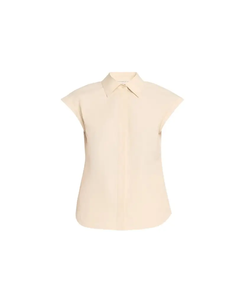 Lafayette 148 New York Fitted Cap-Sleeve Cotton Shirt