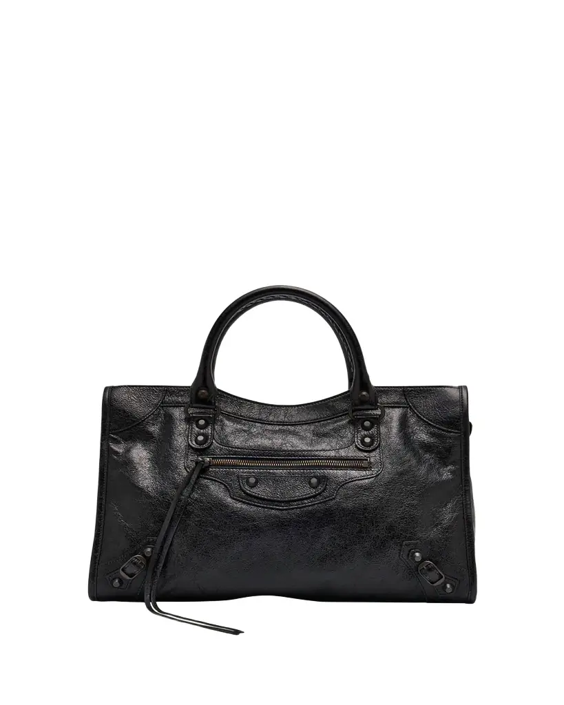 Balenciaga Le City Medium Crinkled Leather Top-Handle Bag