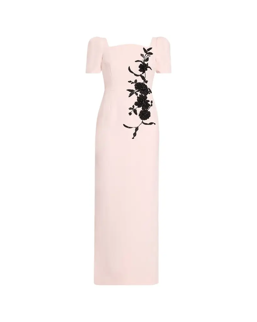 Rickie Freeman for Teri Jon Floral Applique Crepe Column Gown