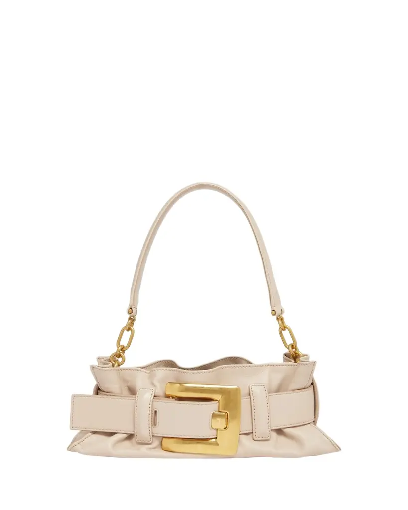 Balmain Anthem Mini Buckle Shoulder Bag in Calfskin Leather