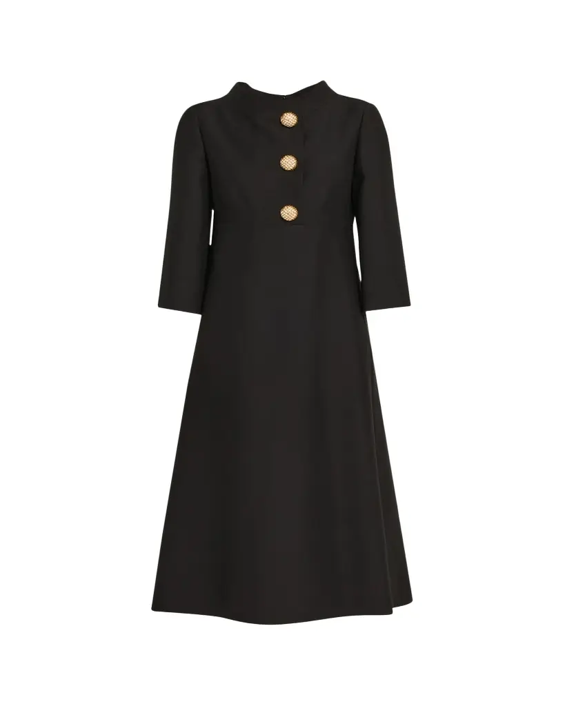 Valentino Garavani Strass Button High-Neck Crepe Midi Dress