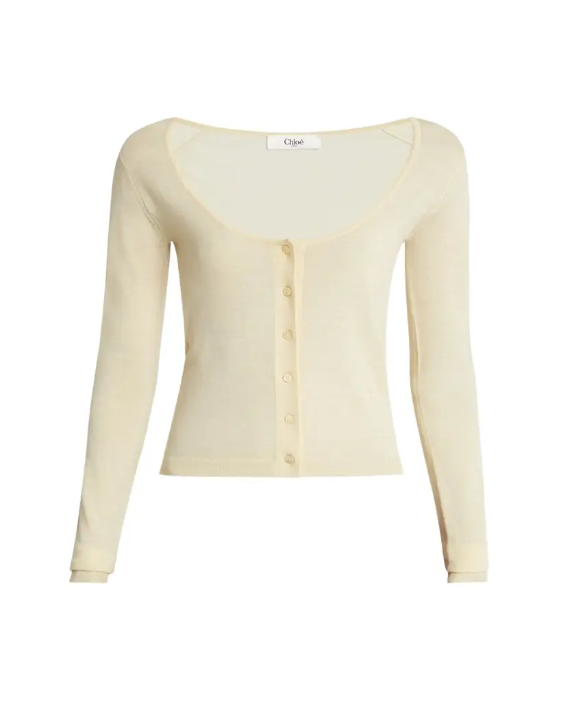 Chloe Scoop-Neck Fitted Wool Cardigan