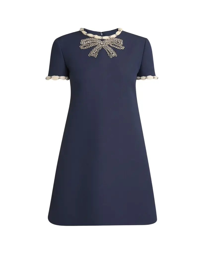 Valentino Garavani Puff-Trim Crystal Bow Mini Dress