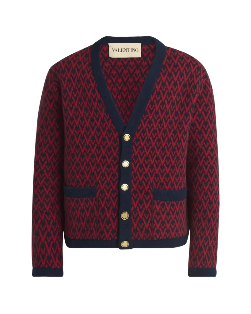 Valentino Garavani Men's Wool Toute La V Jacquard Cardigan