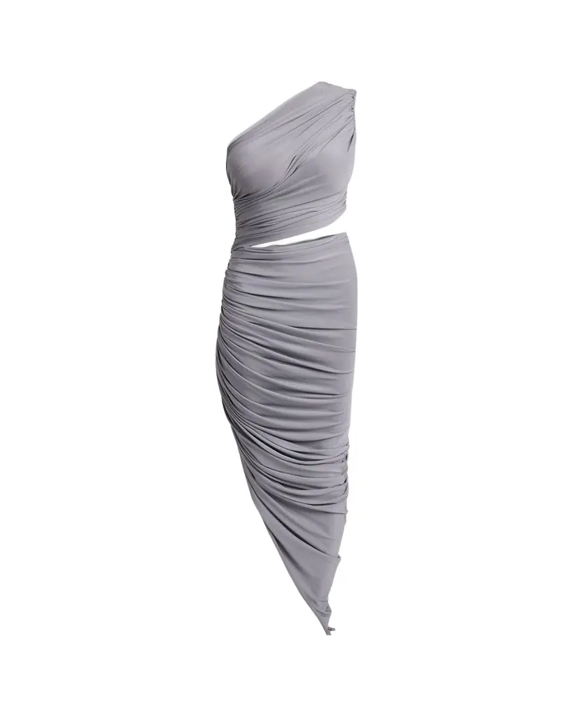 ALAIA Asymmetric Ruched Cutout Midi Dress