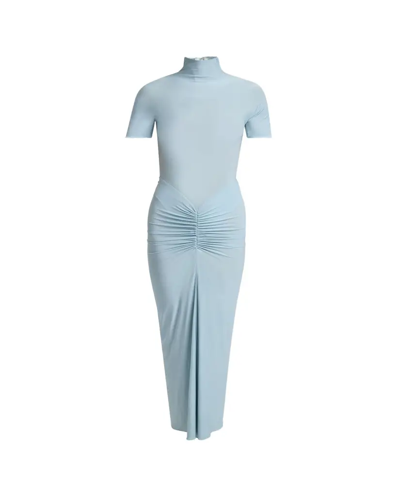 ALAIA Mock Neck Draped Midi Dress