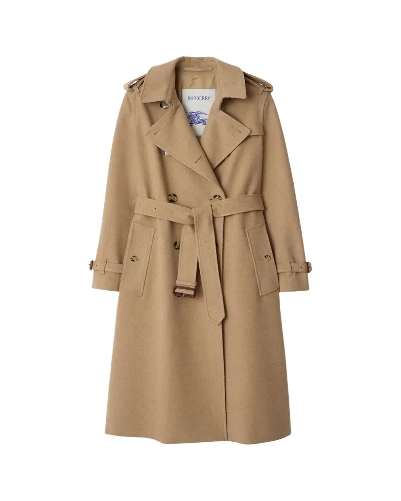 Burberry Kensington Belted Cashmere-Wool Double-Breasted Trench Coat
