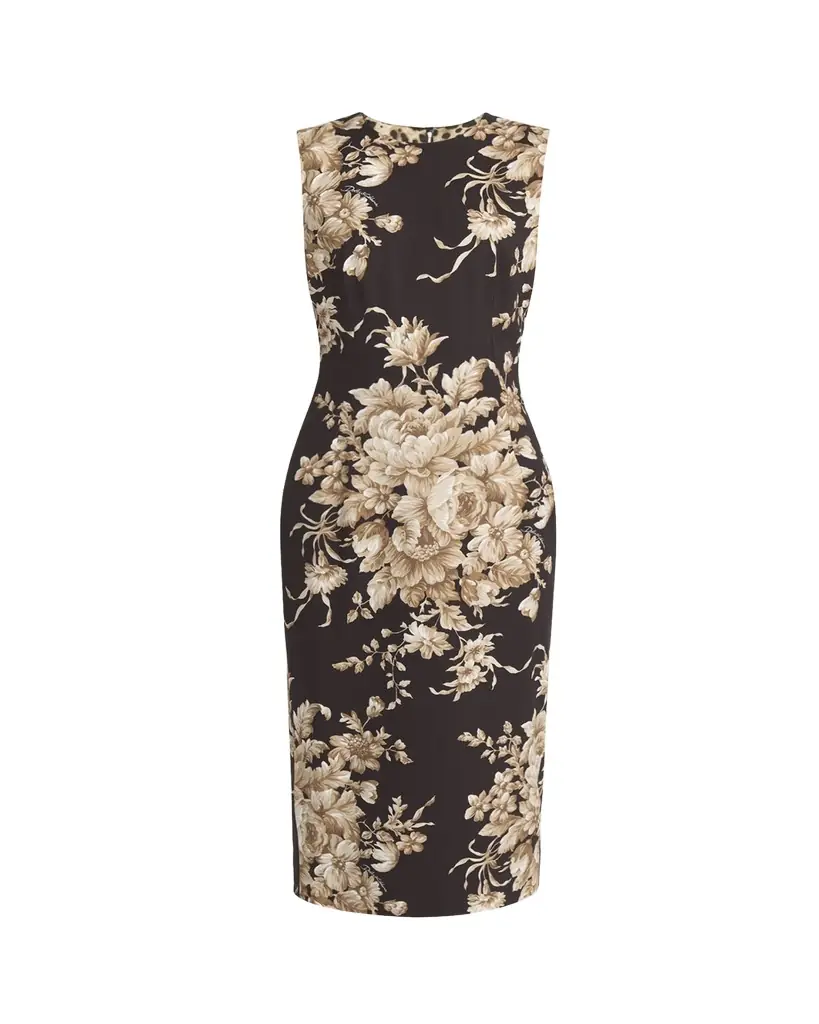 Dolce & Gabbana Rose Cretonne Charmeuse Sleeveless Midi Dress