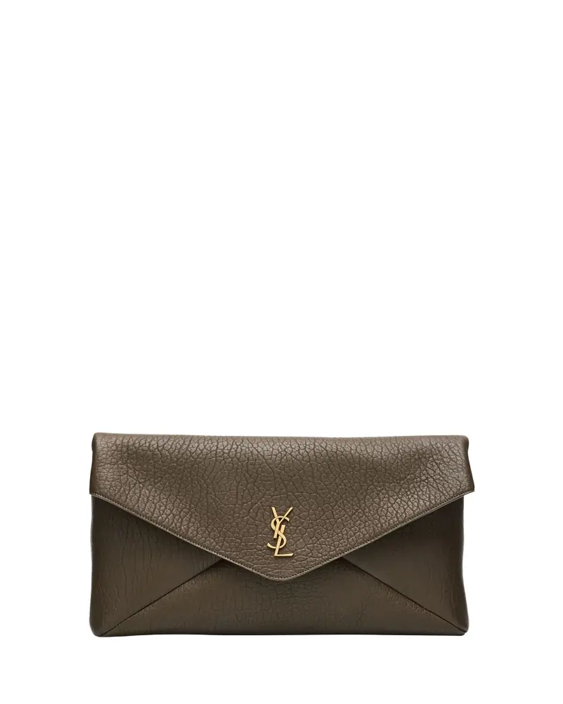 Saint Laurent YSL Envelope Clutch Bag in Grained Leather