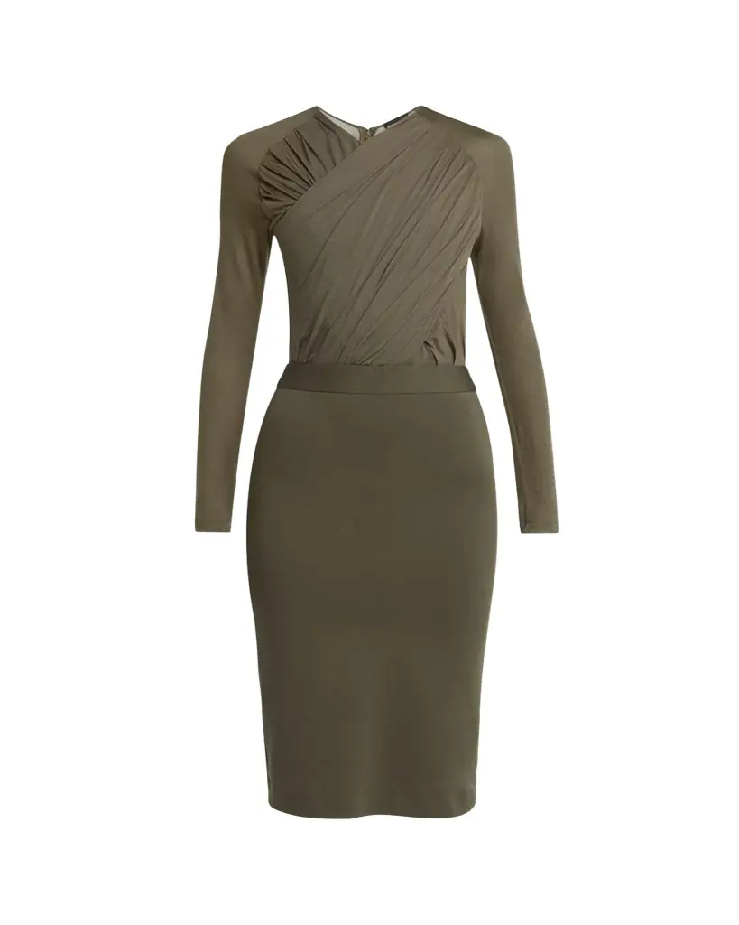 Giorgio Armani Ruched Jersey Long-Sleeve Midi Dress