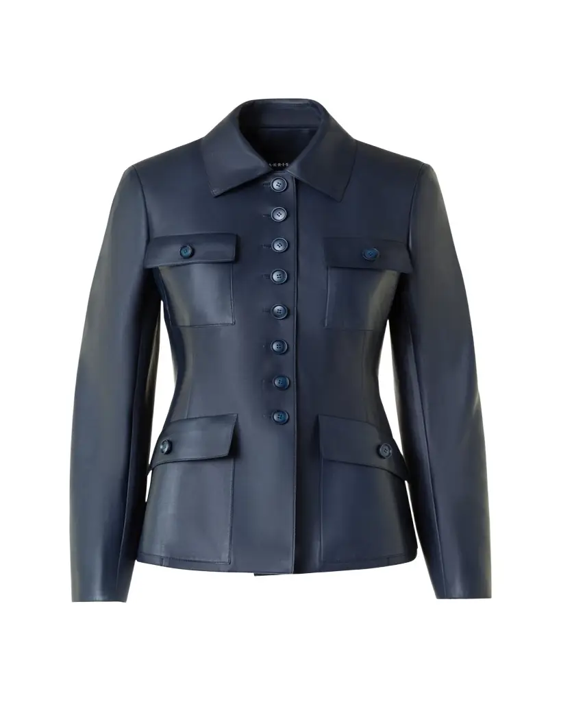 Akris Delia Nappa Leather Fitted Jacket