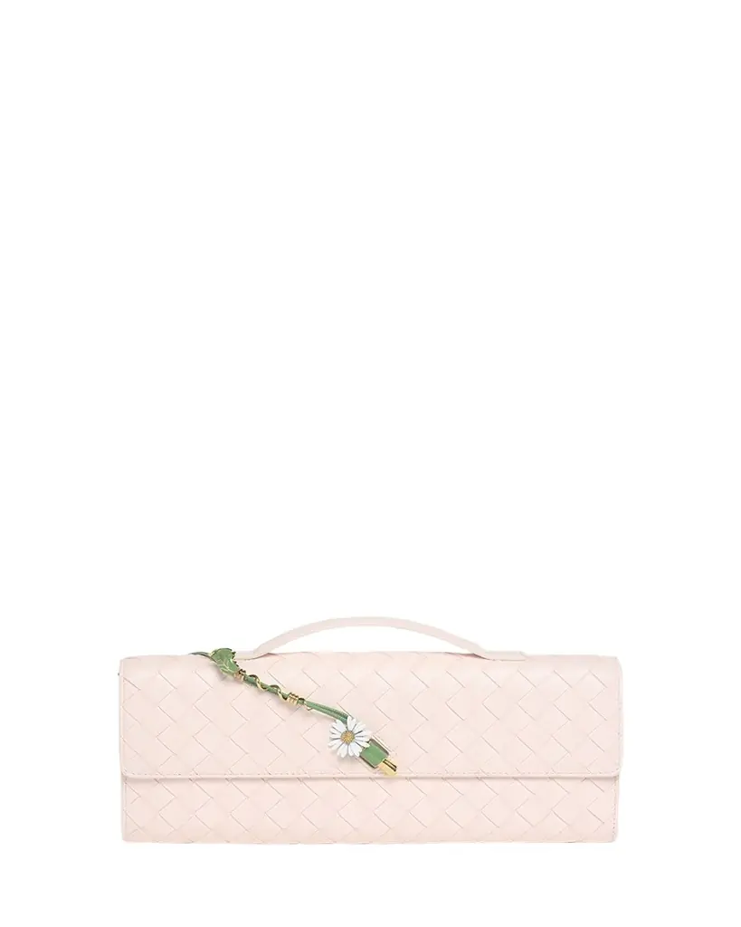 Bottega Veneta Andiamo Flower-Embellished Leather Clutch Bag