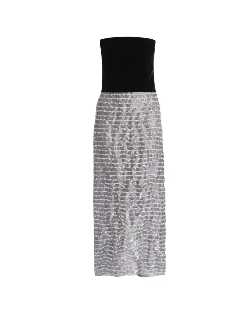 Giorgio Armani Strapless Velvet Bustier Iridescent Textured Silk Gown
