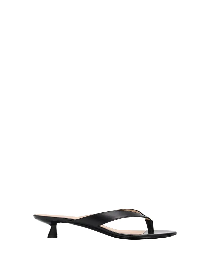 Stuart Weitzman Rio Leather Kitten-Heel Thong Sandals