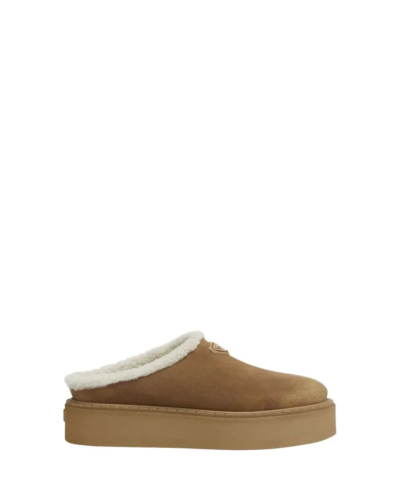 Prada Suede Shearling Cozy Platform Mules