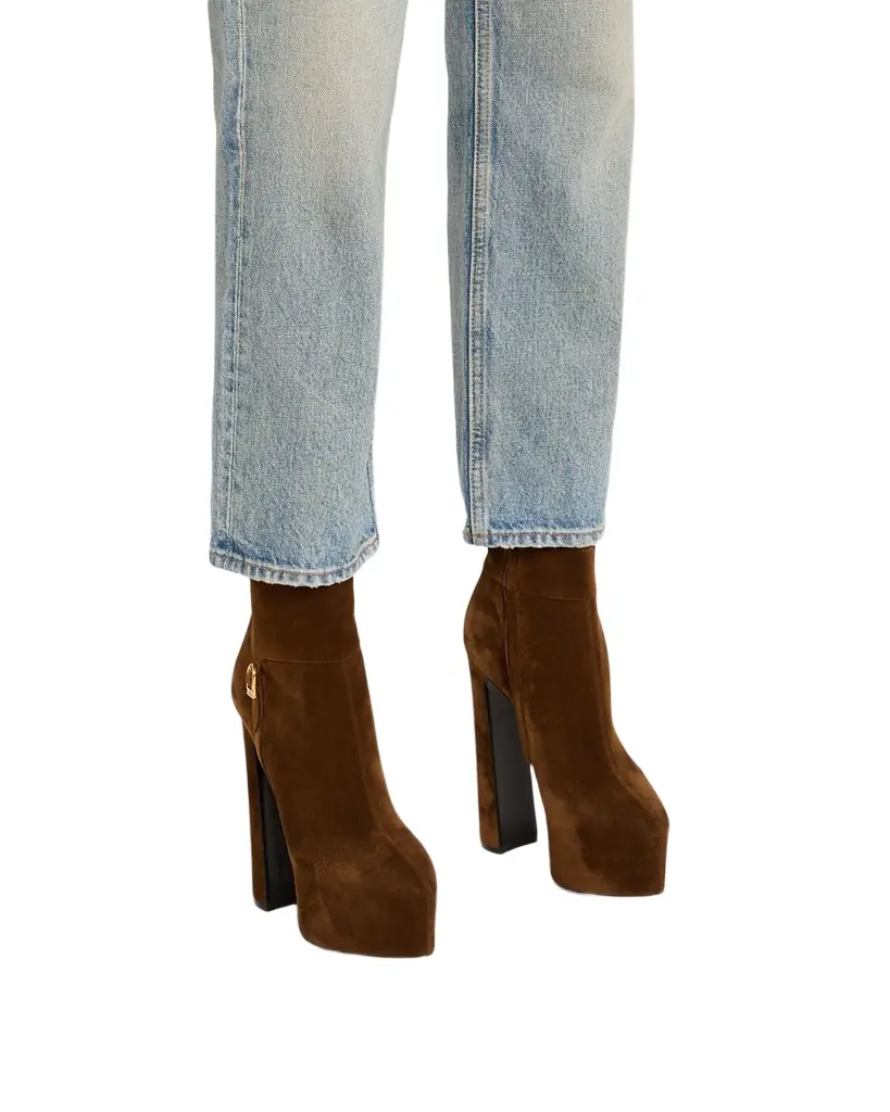 Saint Laurent Nico Platform Suede Booties - Women's Clothing