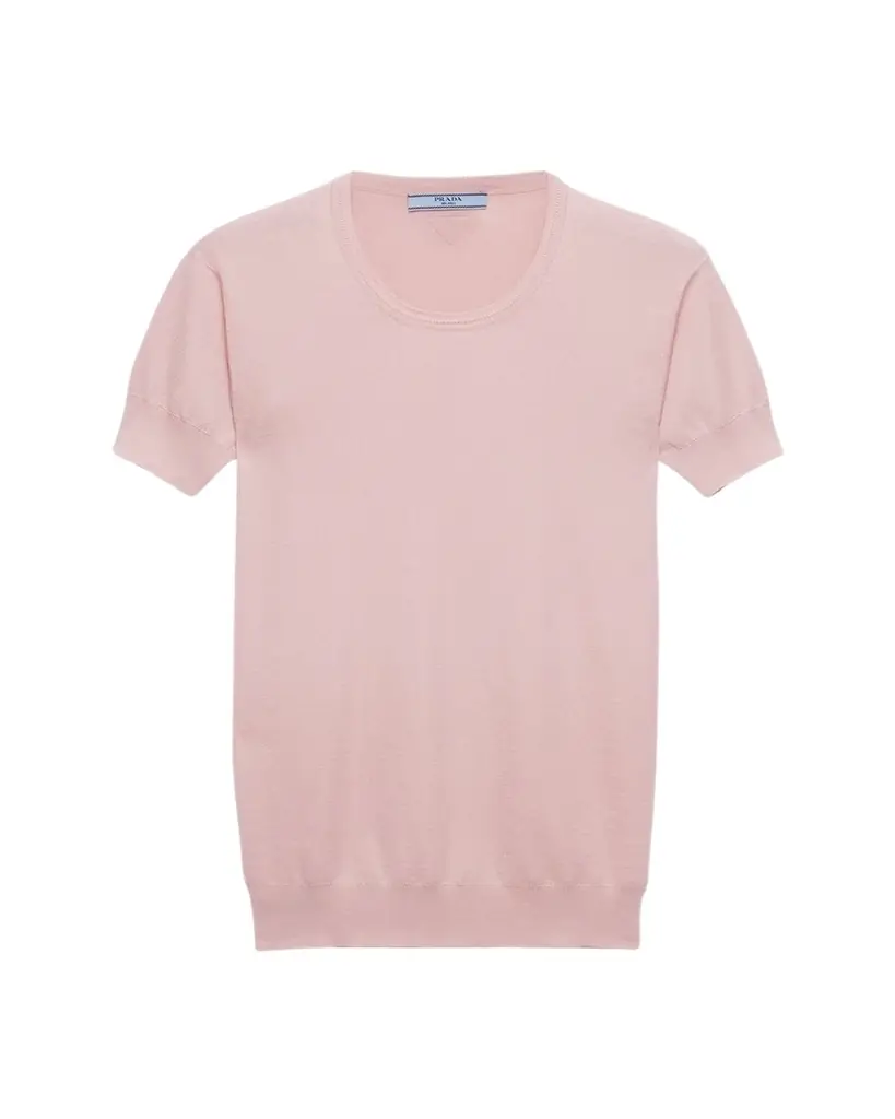 Prada Silk-Cotton Short-Sleeve Sweater