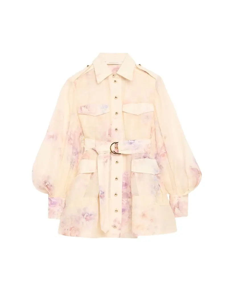 Zimmermann Floral Long-Sleeve Utility Mini Dress - Women's Clothing