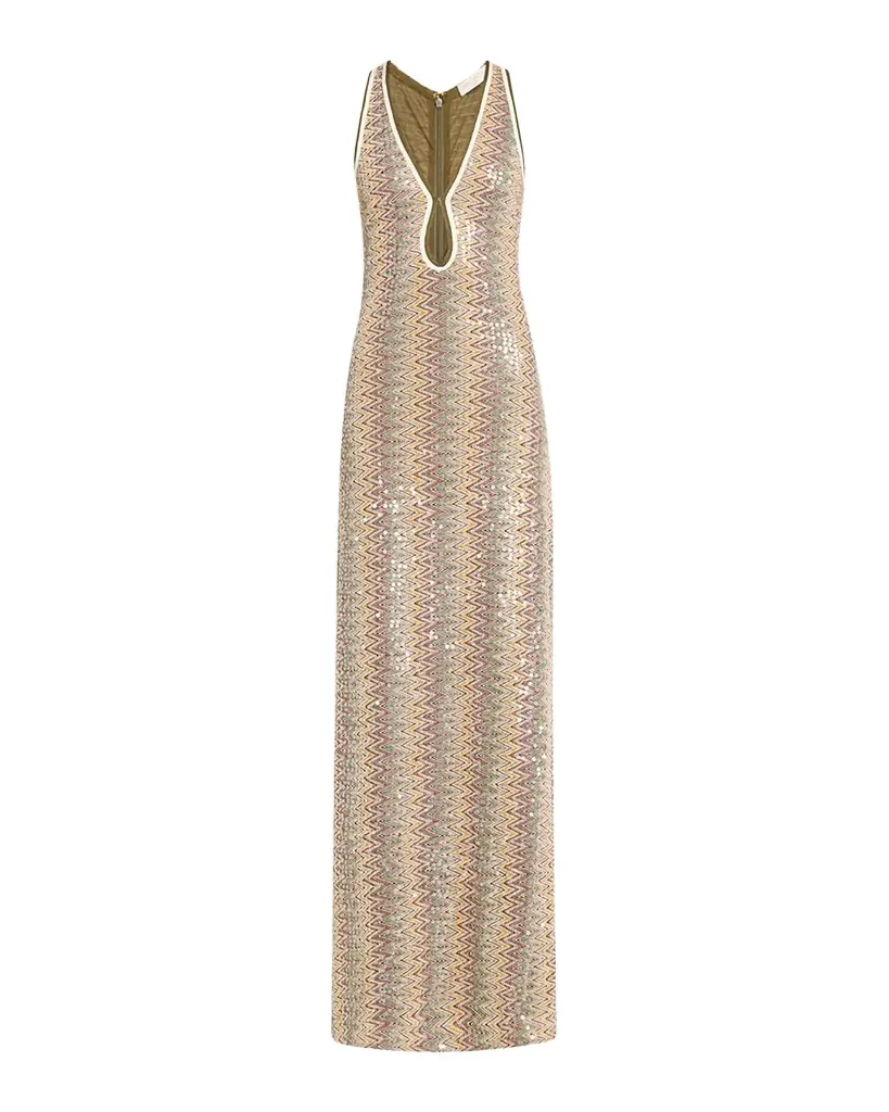Ramy Brook Lilia Sequined Chevron Maxi Dress
