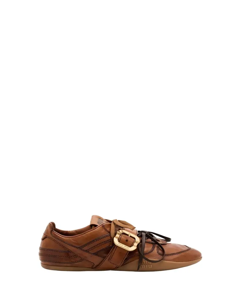 Miu Miu Allacciate Leather Buckle Low-Top Sneakers
