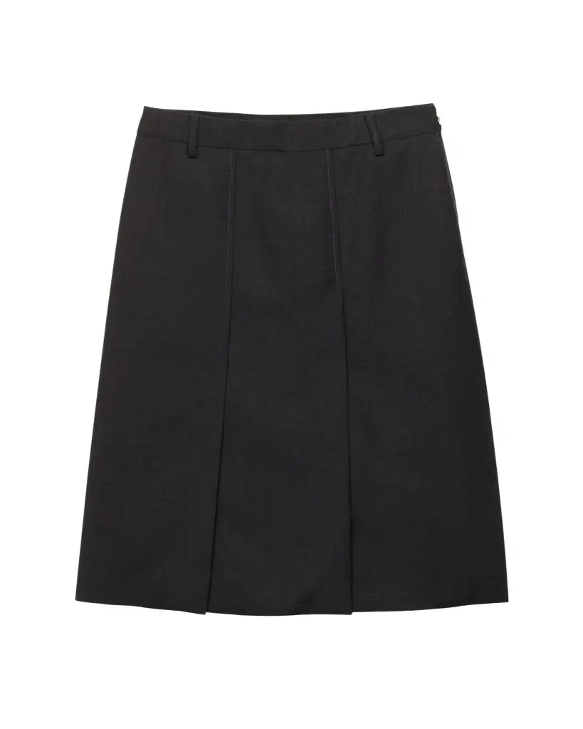 Prada Grisaglia Check Pleated Slit Skirt
