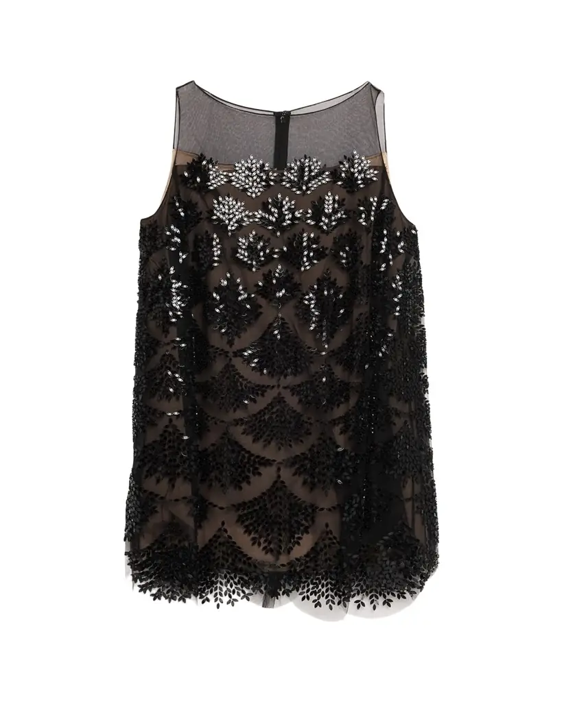 Oscar de la Renta Fern Embroidered Sleeveless Mini Shift Dress