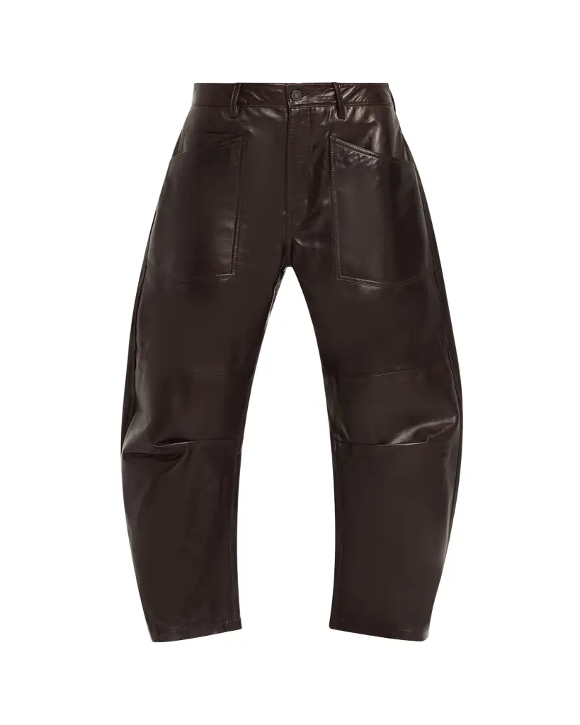 Nili Lotan Shon Leather Barrel-Leg Ankle Pants
