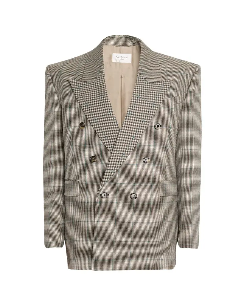 Saint Laurent Men's Double-Breasted Check Wool Blazer