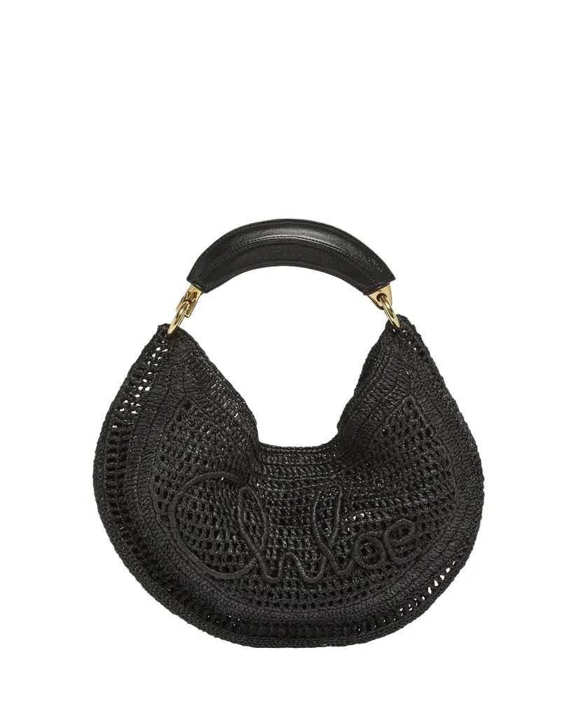 Chloe Summer Banana Top-Handle Bag in Crochet Fabric