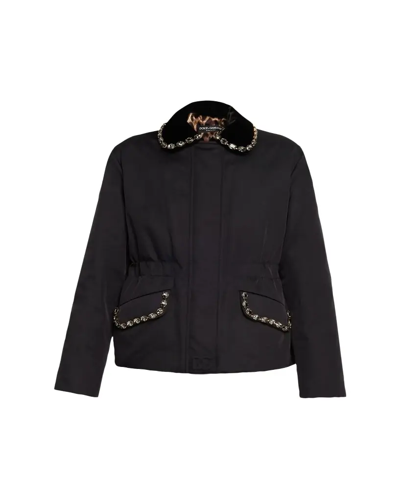 Dolce & Gabbana Crystal Velvet-Collar Nylon Barn Jacket
