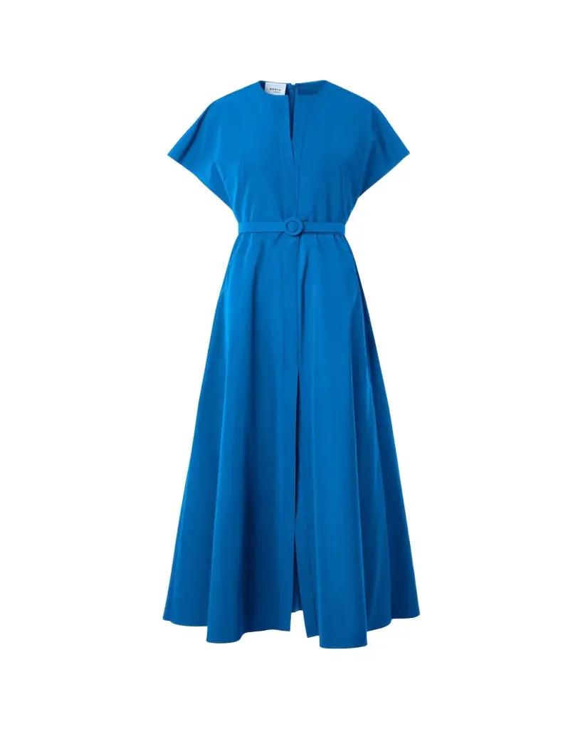 Akris punto Short-Sleeve Belted Techno Midi Dress