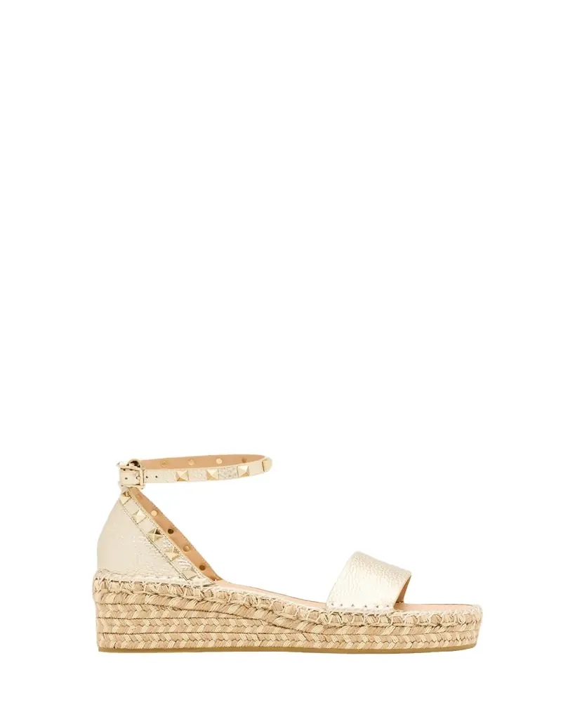 Valentino Garavani 55mm Rockstud Metallic Leather Wedge Espadrille Sandals
