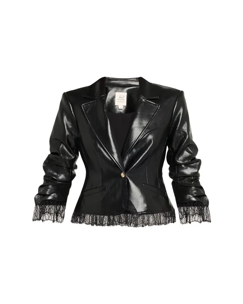 Cinq a Sept Lace-Trim Vegan Leather Blazer