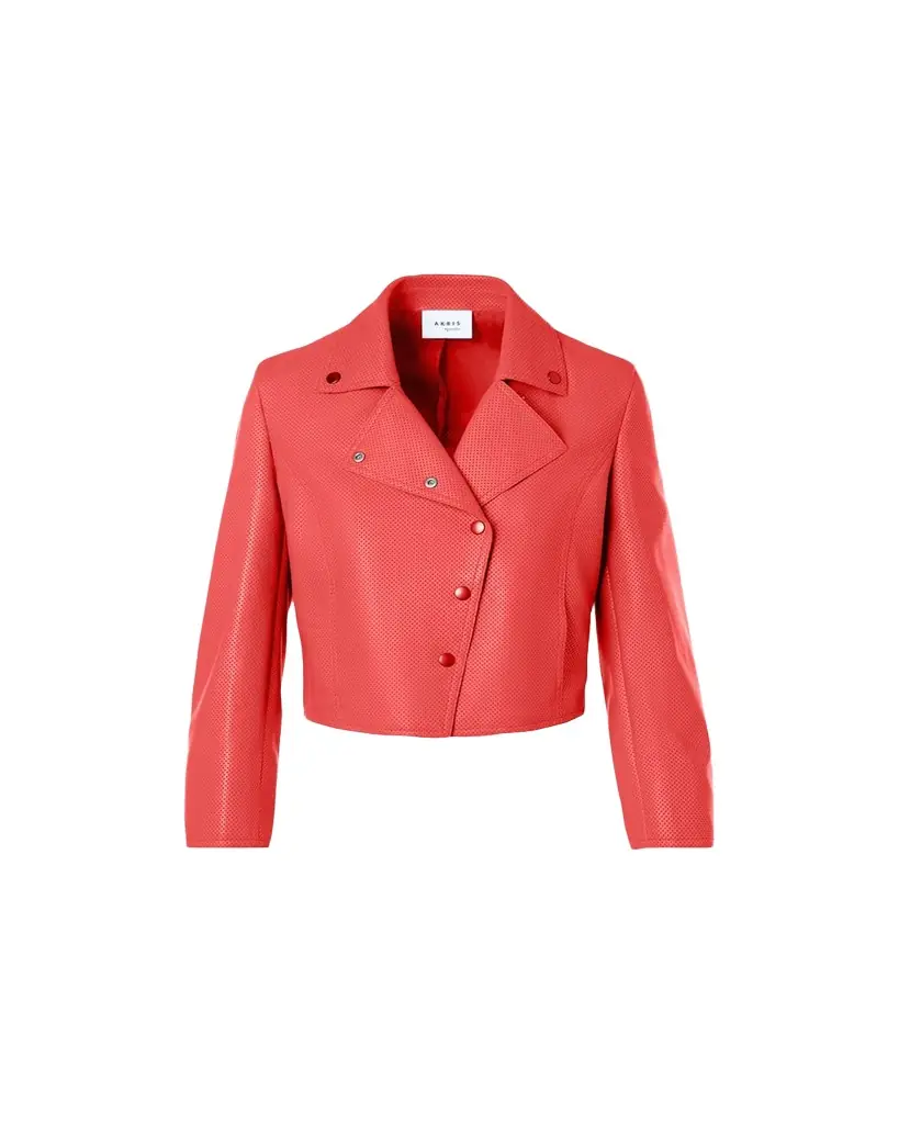 Akris punto Perforated Leather Crop Moto Jacket