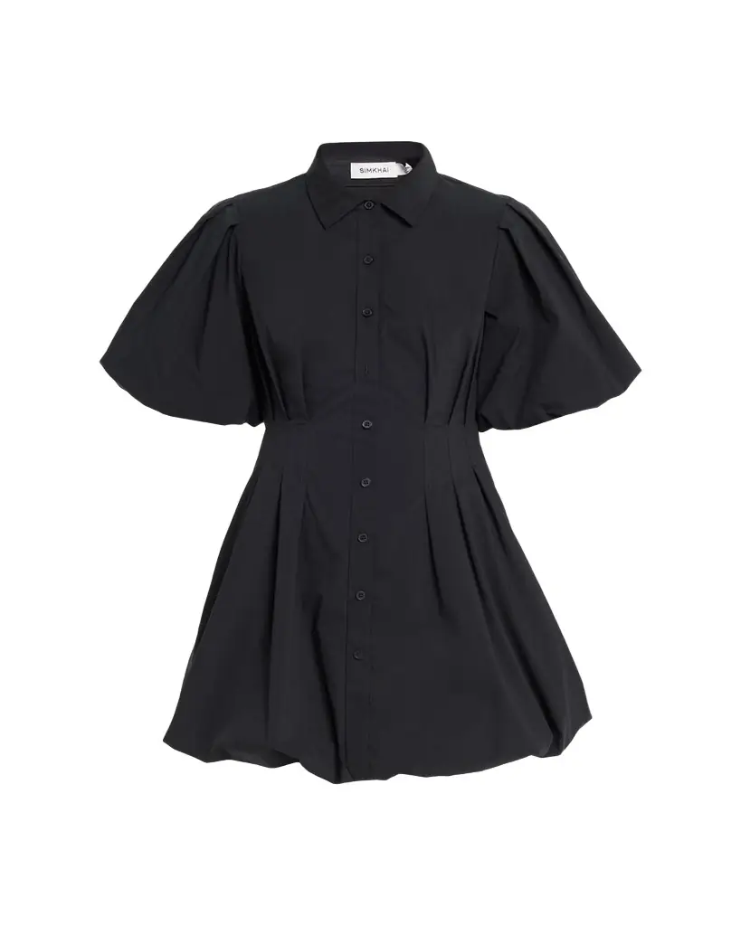 SIMKHAI Cleo Polin Balloon-Sleeve Pleated Mini Dress