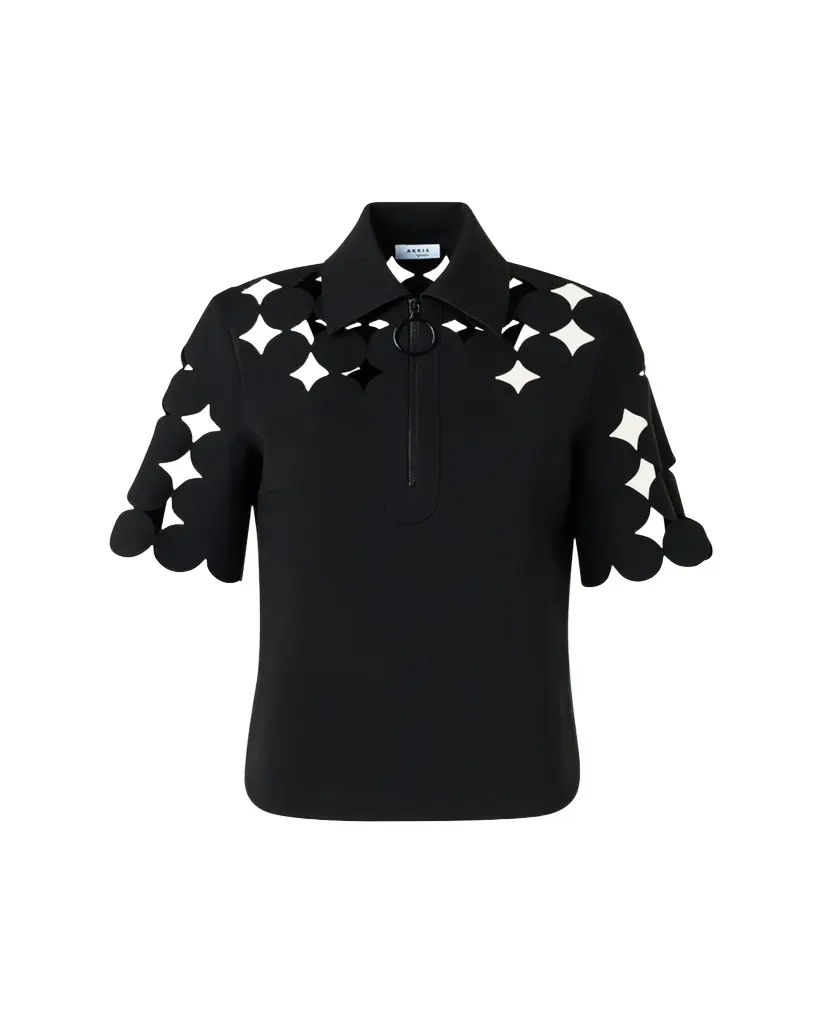 Akris punto Dot Cutout Short-Sleeve Quarter-Zip Shirt