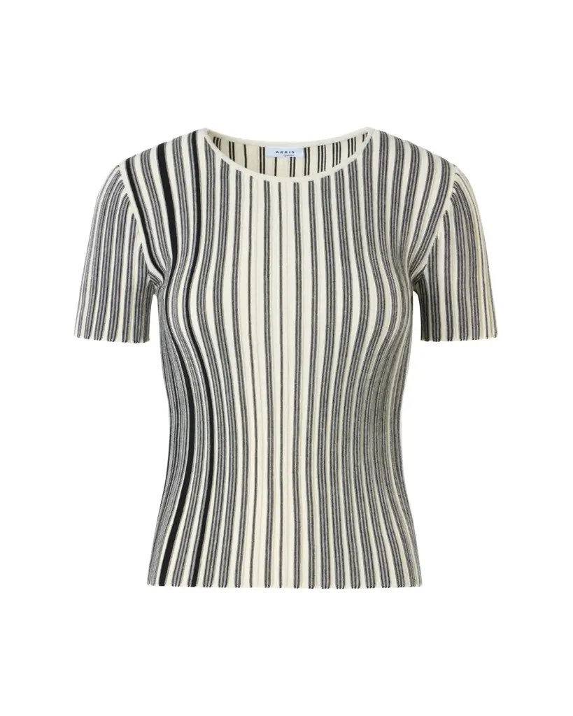 Akris punto Striped Rib Knit Short-Sleeve Sweater