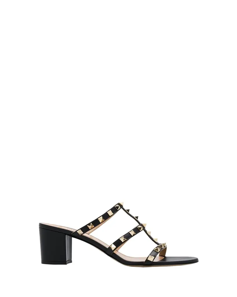 Valentino Garavani 60mm Rockstud Caged Block-Heel Slide Sandals