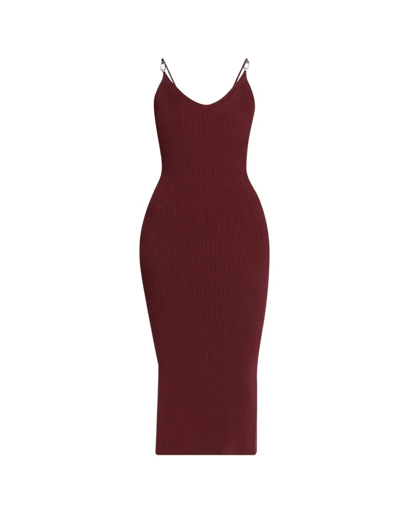 Versace Safety-Pin Straps Rib Knit Midi Dress