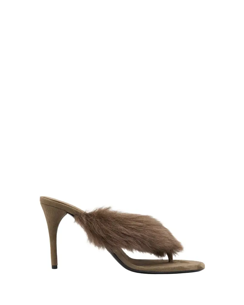 ALAIA 90mm Shearling and Leather Thong Sandals