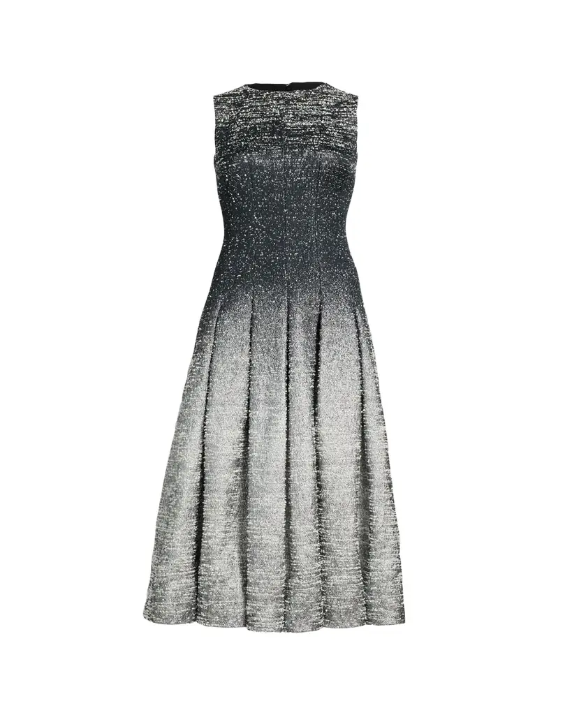 Oscar de la Renta Sleeveless Ombre Metallic Boucle Jacquard Midi Dress
