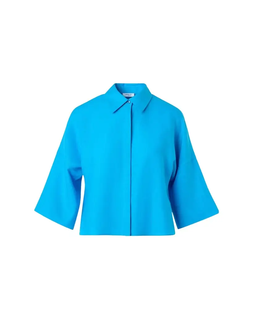 Akris punto 3/4-Sleeve Linen Cropped Blouse