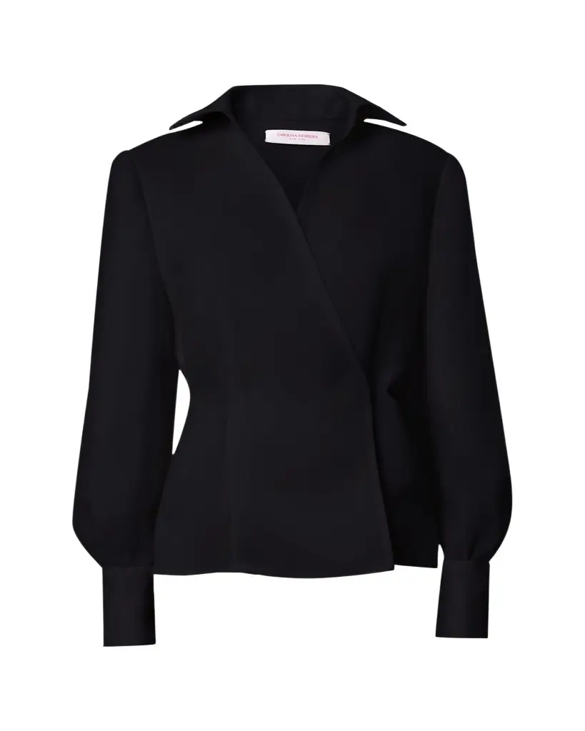 Carolina Herrera Long-Sleeve Silk Wrap Blouse