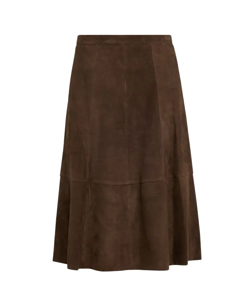 Vince Mid-Rise Flared Suede Skirt