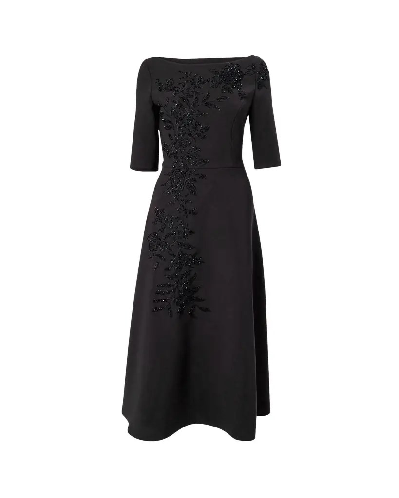 Carolina Herrera Embroidered Boat-Neck Midi Dress
