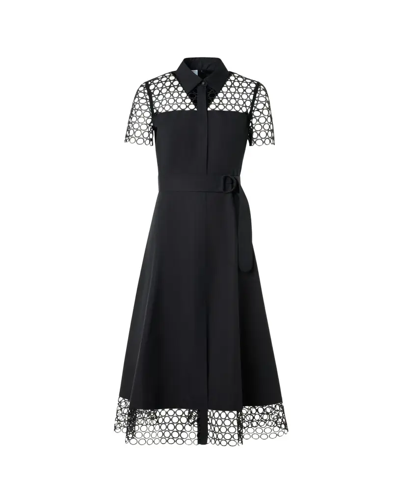 Akris punto Dot Eyelet Short-Sleeve Cotton Poplin Midi Shirtdress