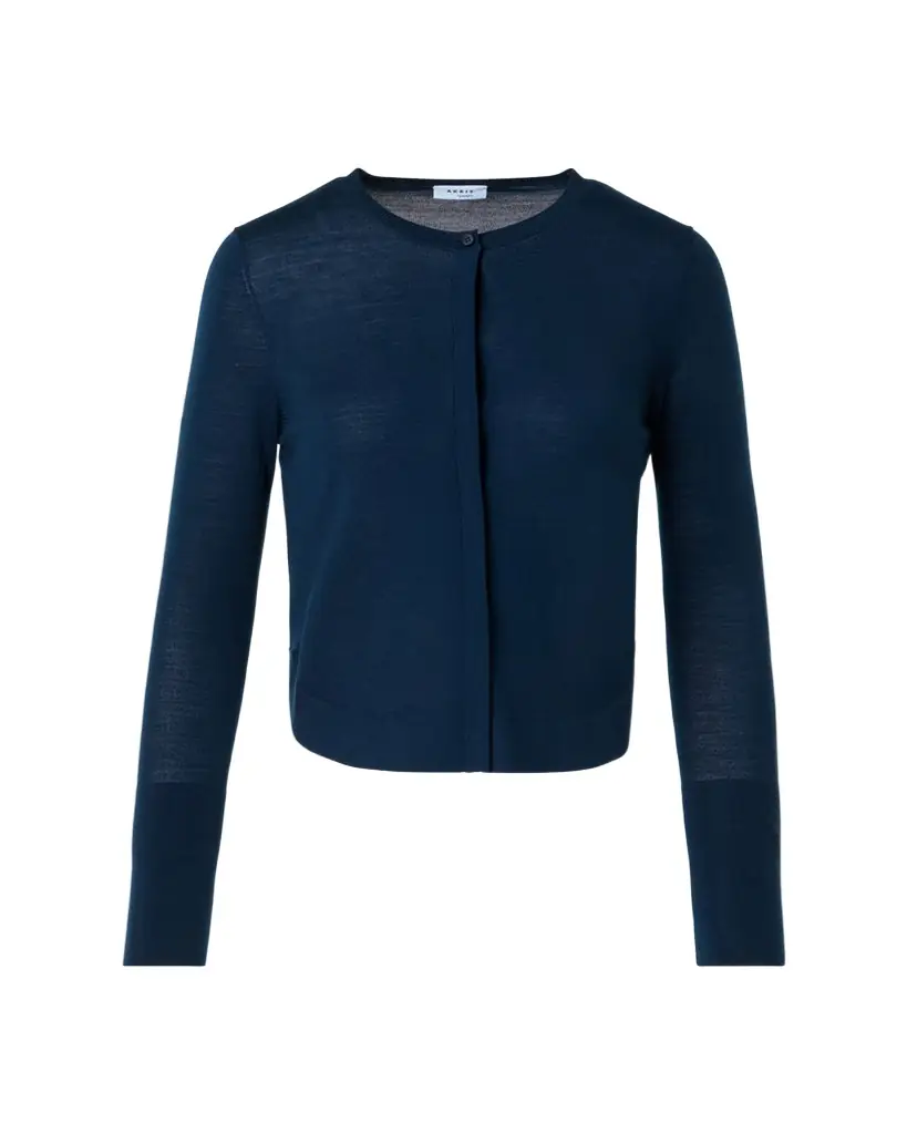 Akris punto Merino Wool Knit Curved Crewneck Cardigan